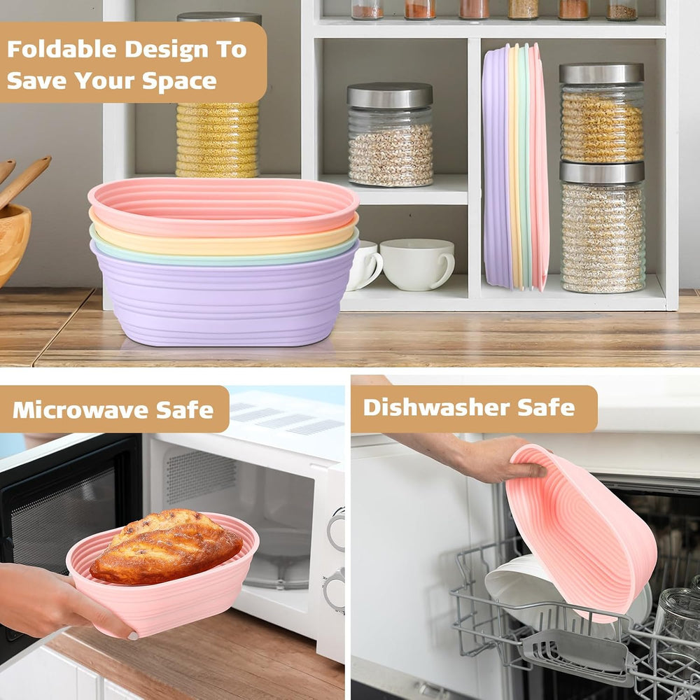 Honeydak 8 Pcs Silicone Bread Proofing Baskets Oval Banneton Basket 10 Inch C...
