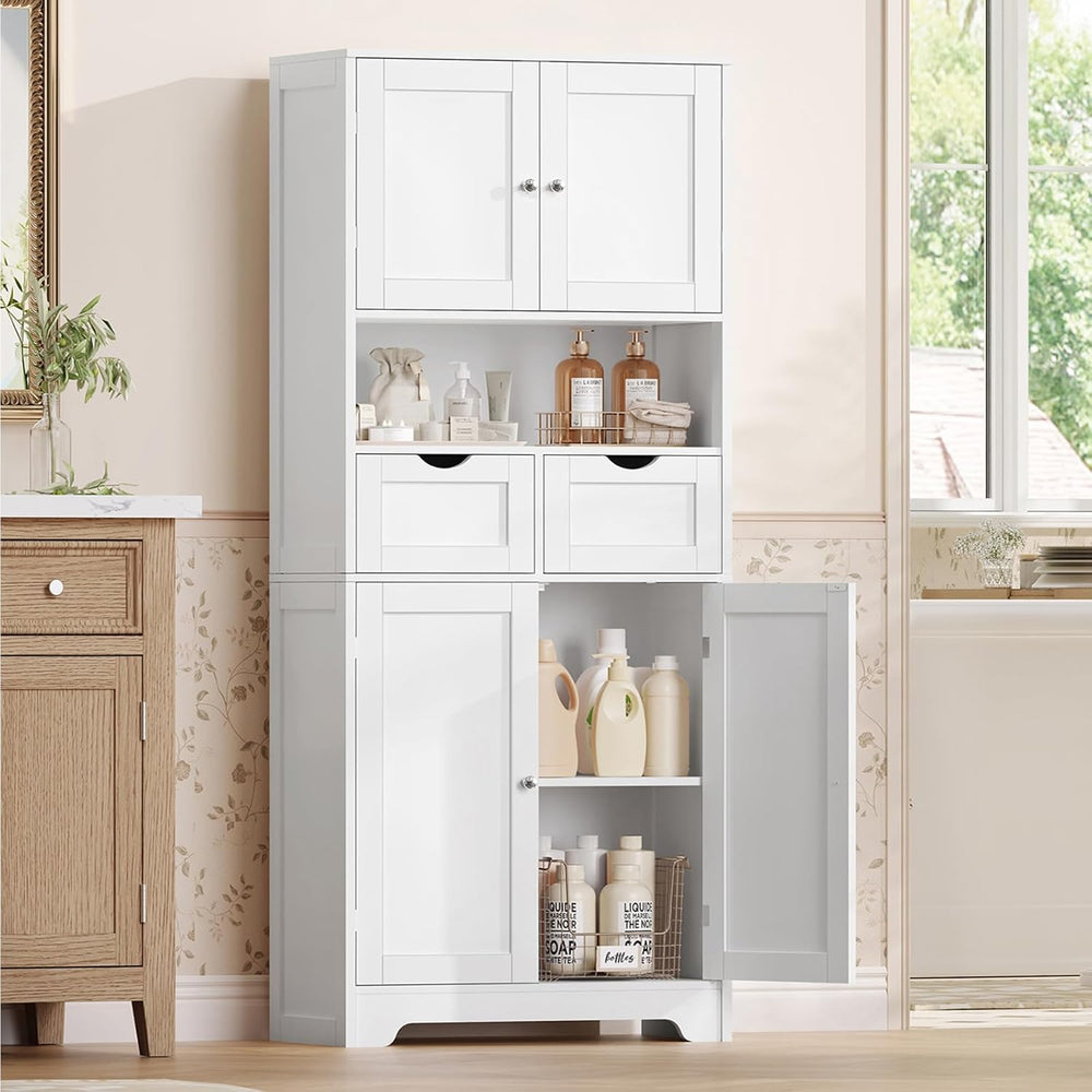 Tall Bathroom Storage Cabinet with 4 Doors & 2 Adjustable Shelves