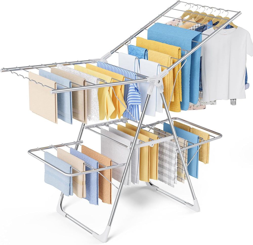 Clothes Drying Rack, Foldable 2-Level with 55.5" Adjustable Wings