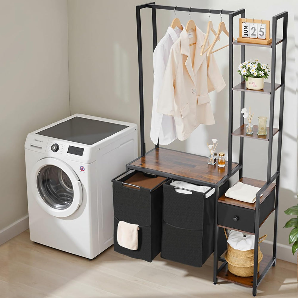 VEVOR 3 Tiers Laundry Sorter with Rack, Tall Laundry Hamper with Shelves and ...