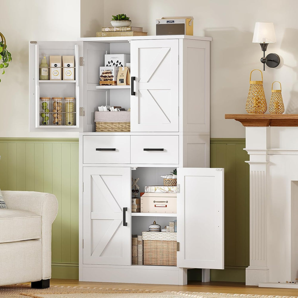 Pantry Cabinet with 4 Doors, Kitchen Storage Cabinet with Door Shelves,