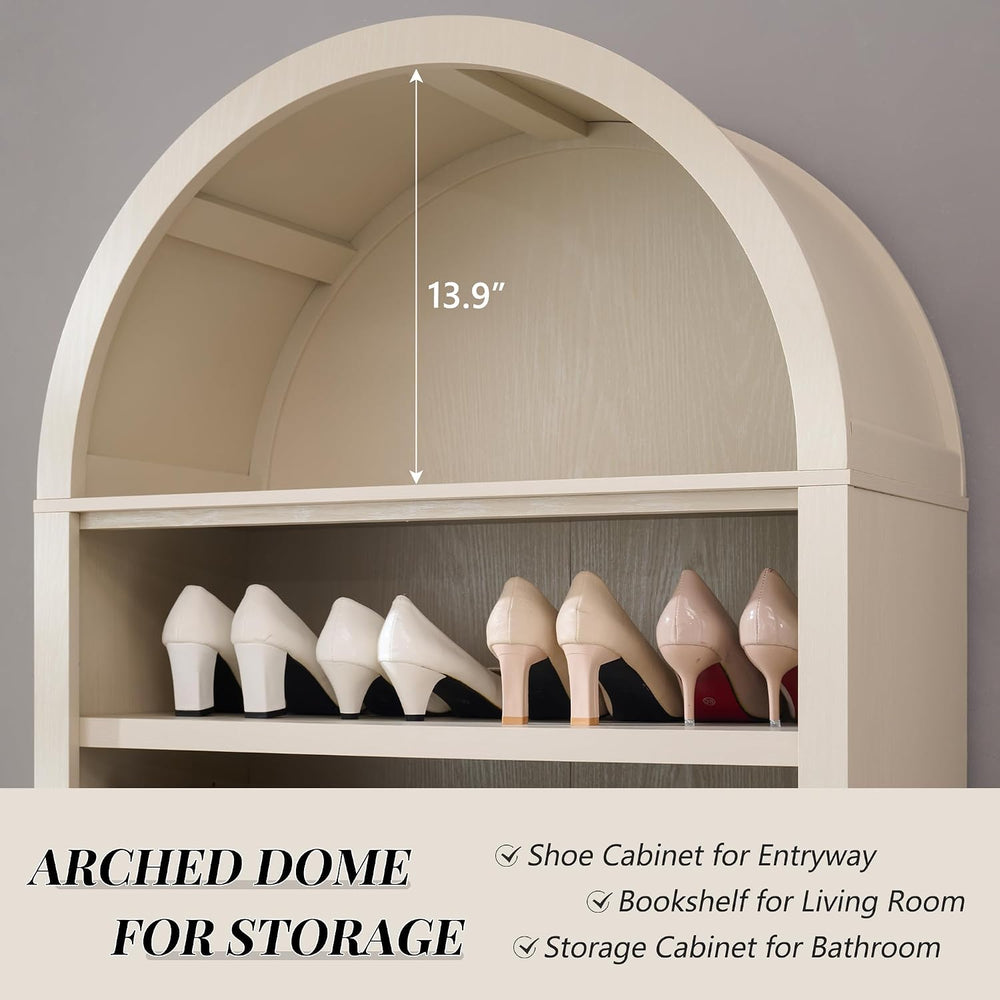 IFGET 71" Tall Arched Shoe Storage Cabinet, 7 Tiers Shoe Rack-Cream