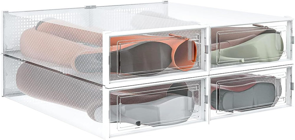 4-Piece Extra Large Boot and Shoe Storage Boxes, Stackable Clear Plastic Shoe...
