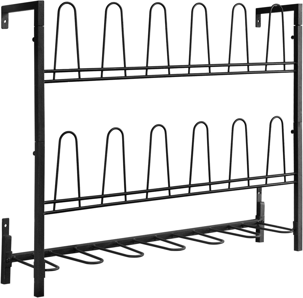 MyGift Black Metal Wall Mounted Shoe Rack Organizer, Holds 9 Pairs