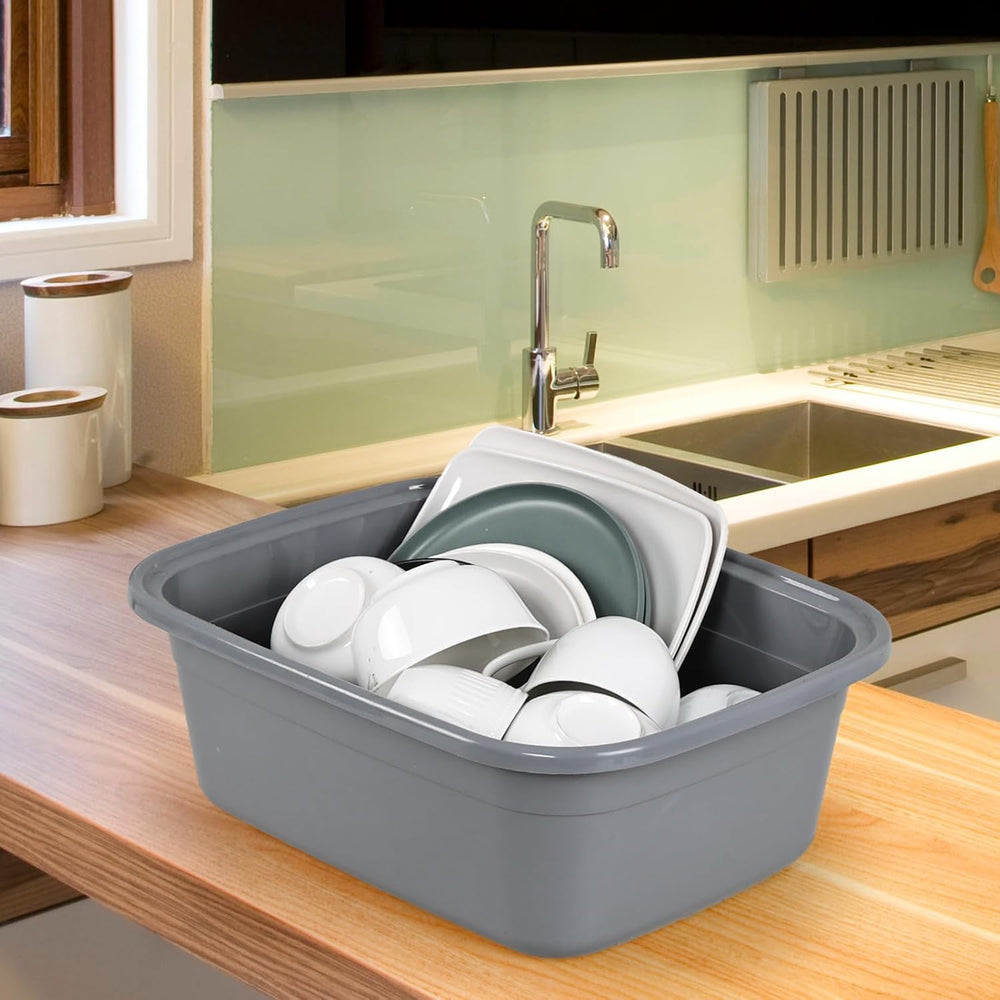 18 Quart Dish Pan, Gray Plastic Tubs, Set of 3