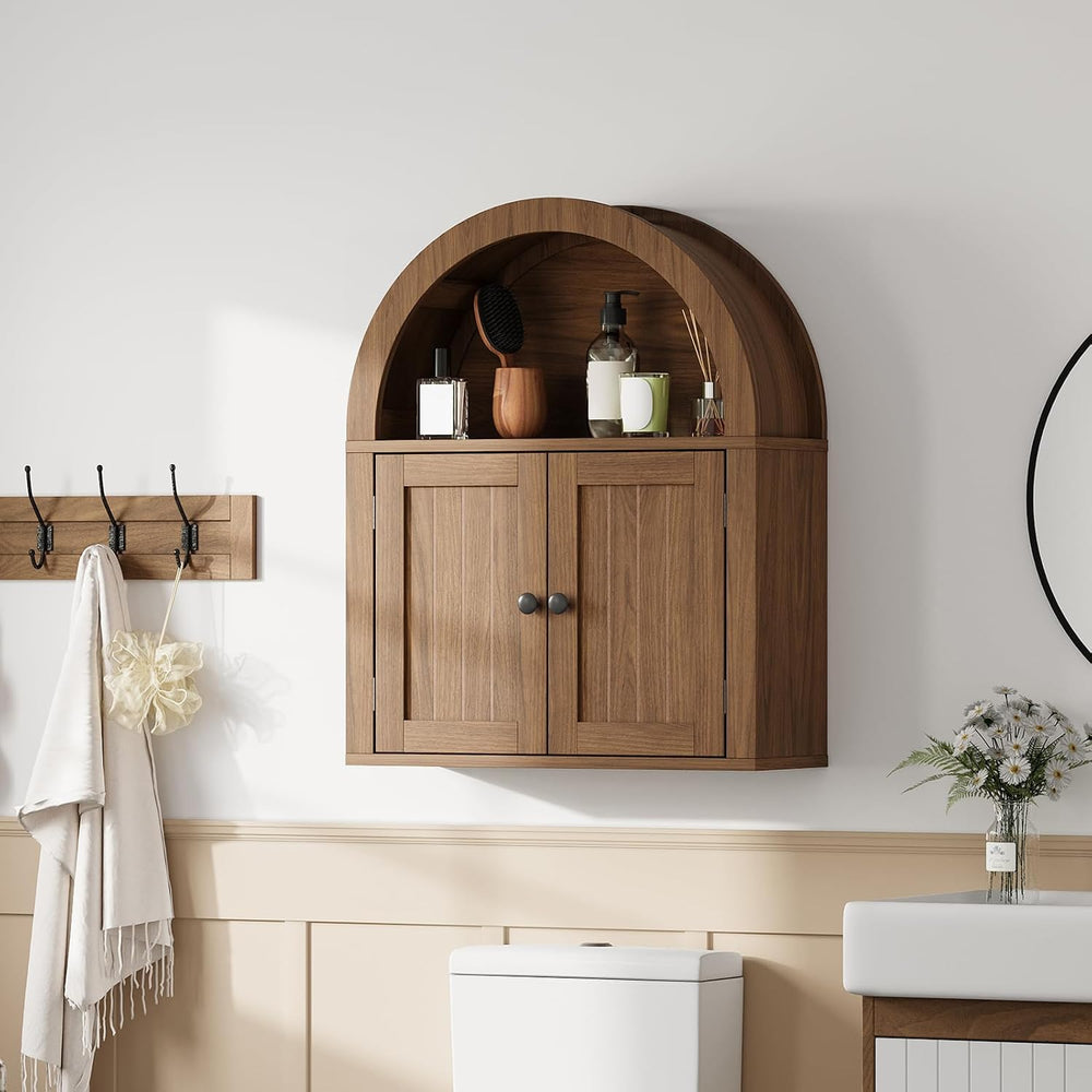ChooChoo Arched Wall Cabinet, Double Door Medicine Cabinet with Shelf