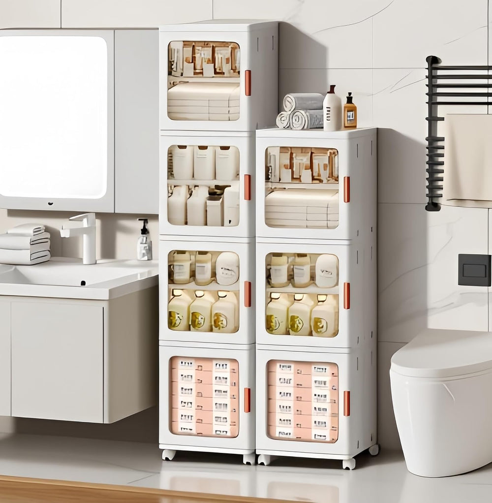4-Tier Tall Narrow Bathroom Storage Cabinet for Small Space,White