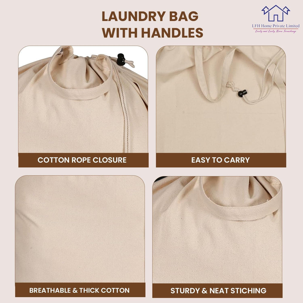 LFH Home Large Premium Cotton Rich Canvas Extra Large Laundry Bag with Drawst...