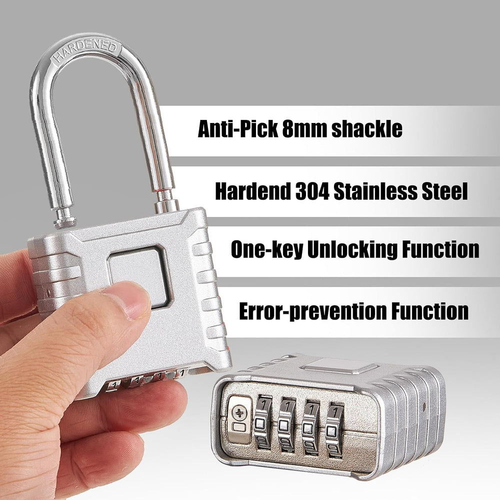 2 Pack disecu Heavy Duty Long Shackle 4 Digit Combination Lock, One Touch Unl...
