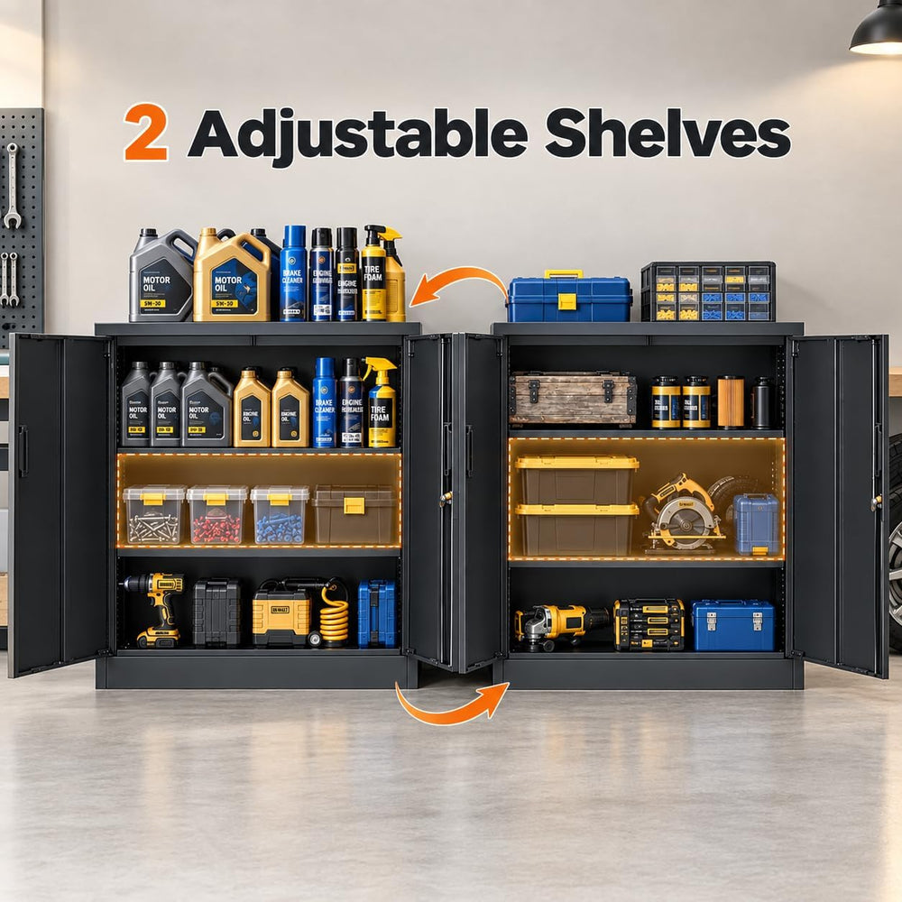Metal Garage Storage Cabinet, 31"H Locking Cabinet with Adjustable Feet