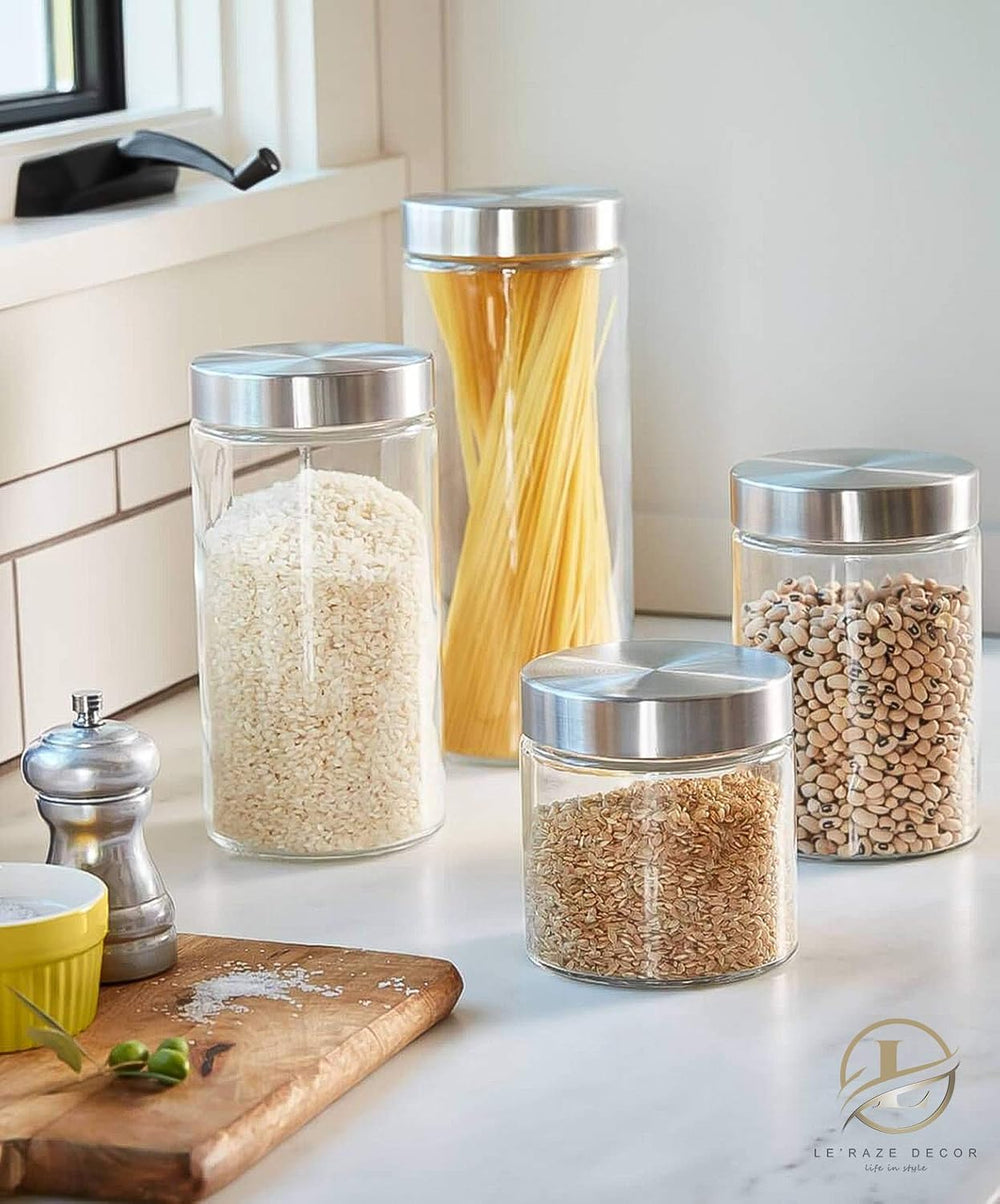 4pc Canister Sets for Kitchen Counter or Bathroom + Labels & Marker, Glas...
