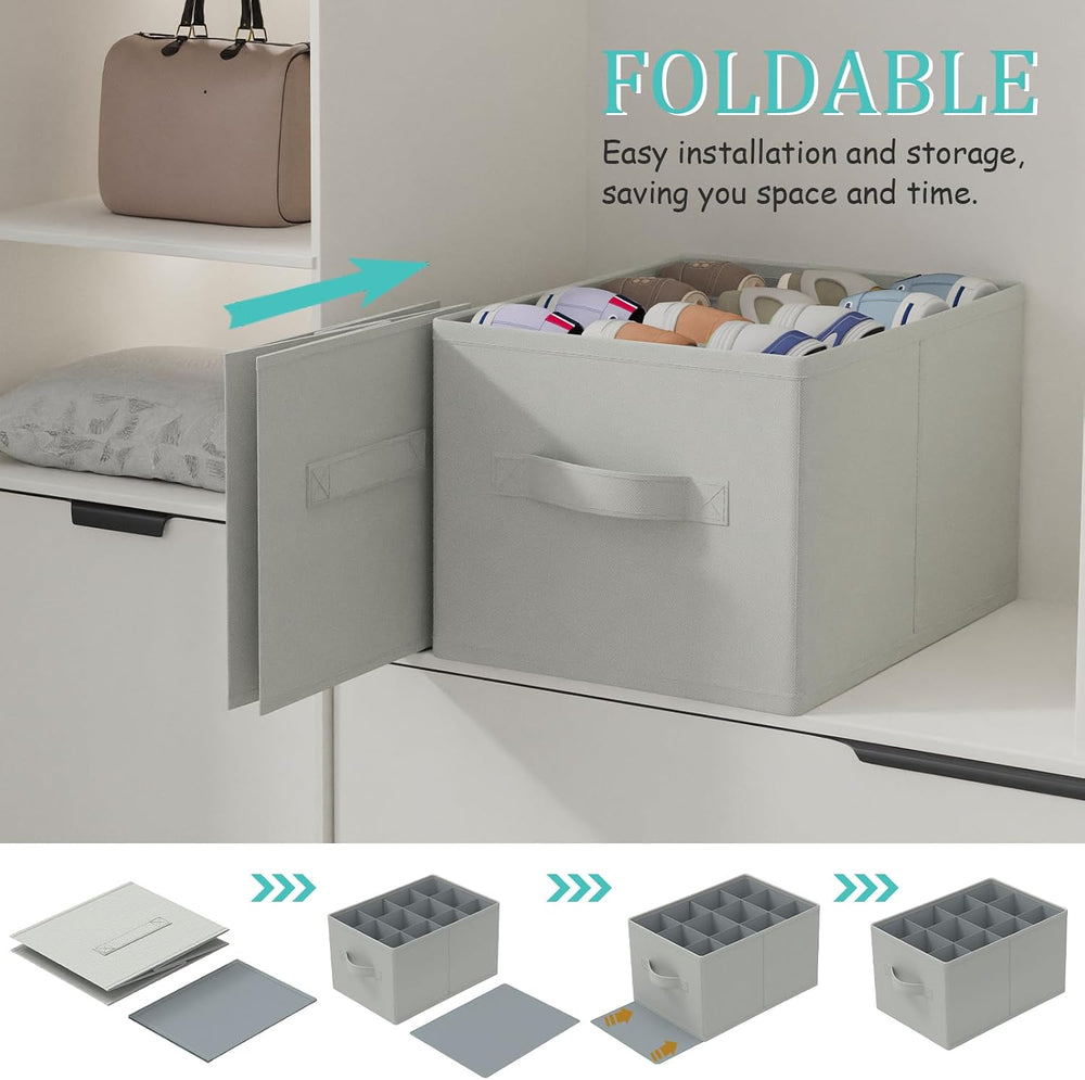 Shoe Organizer, Fits 24 Pairs, 2 Pack, 16.5x12.6x10.2 In, Grey