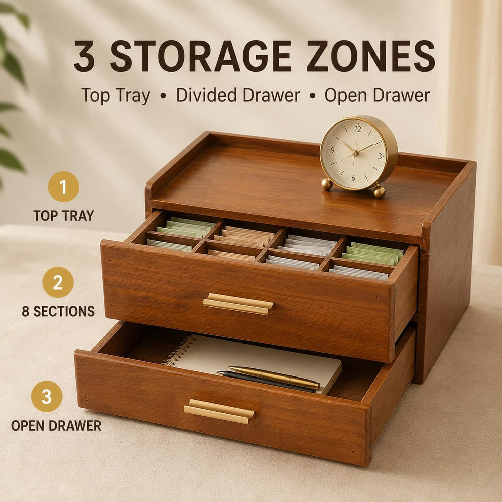 Wooden Desk Organizer With 2 Drawers, Desktop Drawers Storage Cabinet