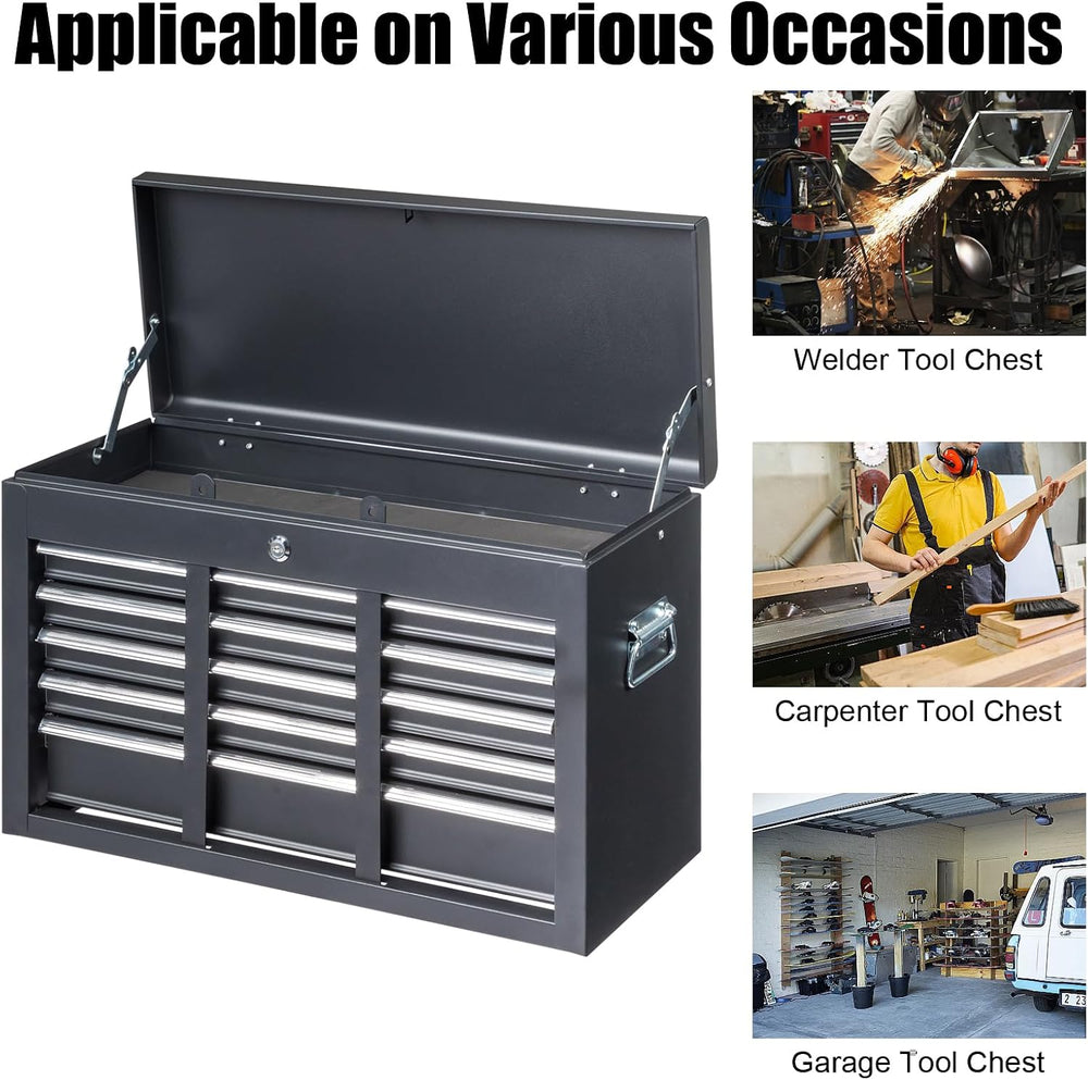 24" Portable Metal Tool Box, 5 Drawers Lockable Toolbox, Black