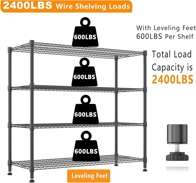 Himimi 72" H Storage Shelves 4 Tier Metal Shelving Adjustable Wire Shelf