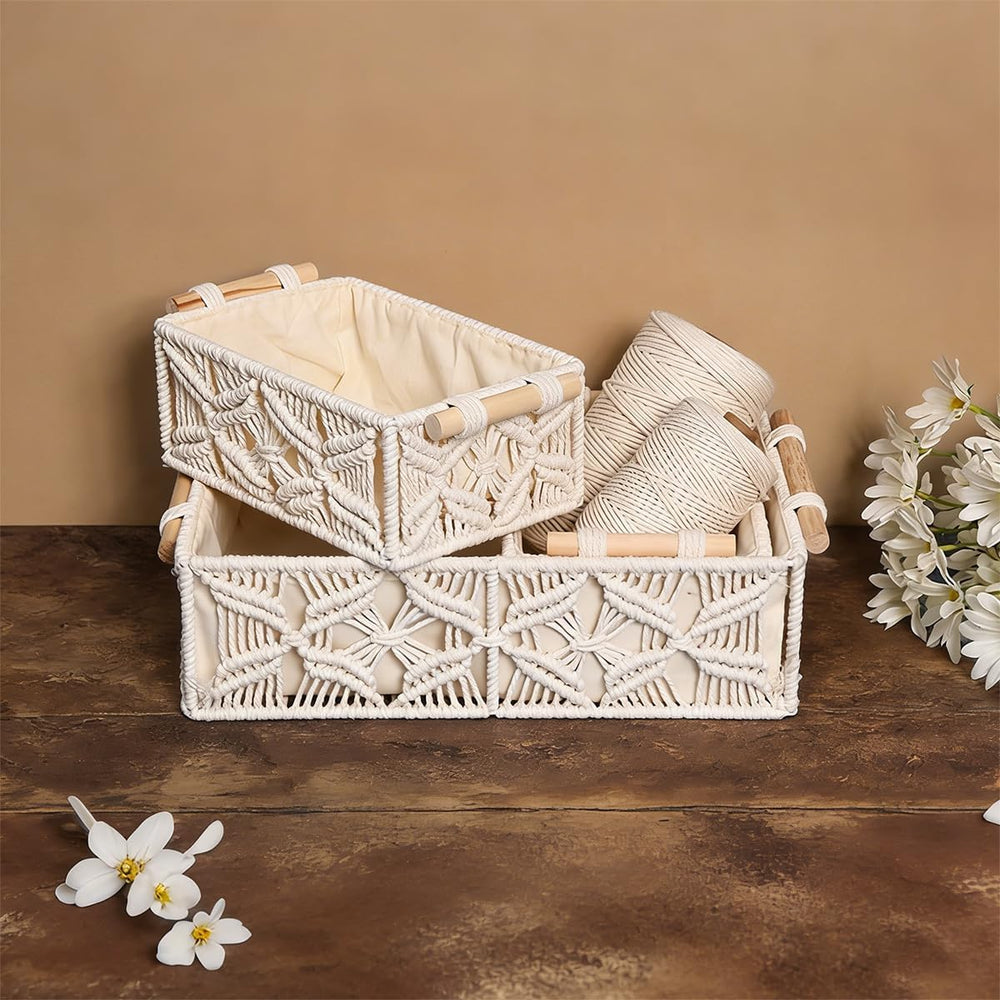 Boho Macrame Storage Baskets Decorative Boxes for Bathroom Decor Organizer