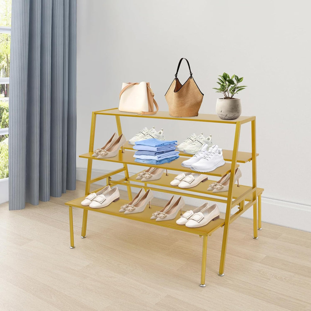 Metal Shoe Handbag Display Stand, 3 Tier Heavy Duty Double-Sided Display Tabl...