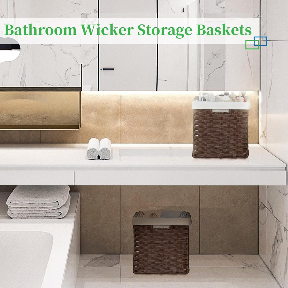 Bidtakay Wicker Storage Baskets with Liners 11x11 Storage Cube Bins for Organ...