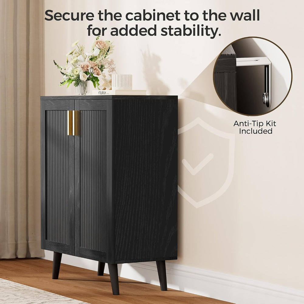 Fluted Shoe Cabinet with Doors, 4-Tier Entryway Shoe Storage
