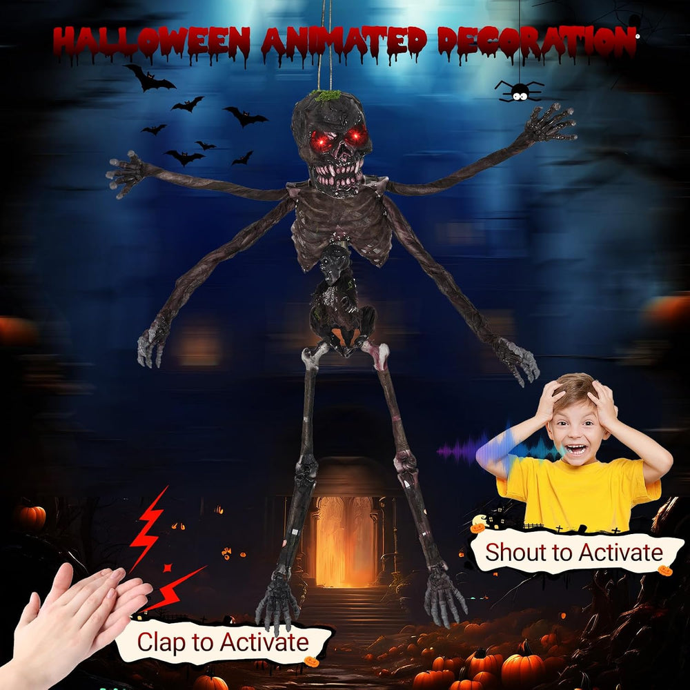 Tangkula 6 FT Halloween Animatronics Hanging Zombie with Glowing Red Eyes
