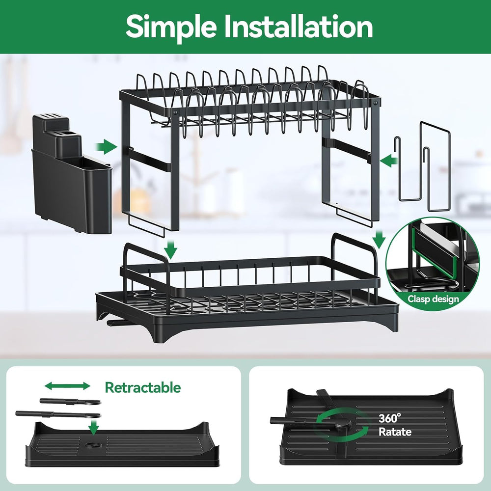 2-Tier Dish Drying Rack with Drainboard, Sink & Countertop Metal Dish Rac...
