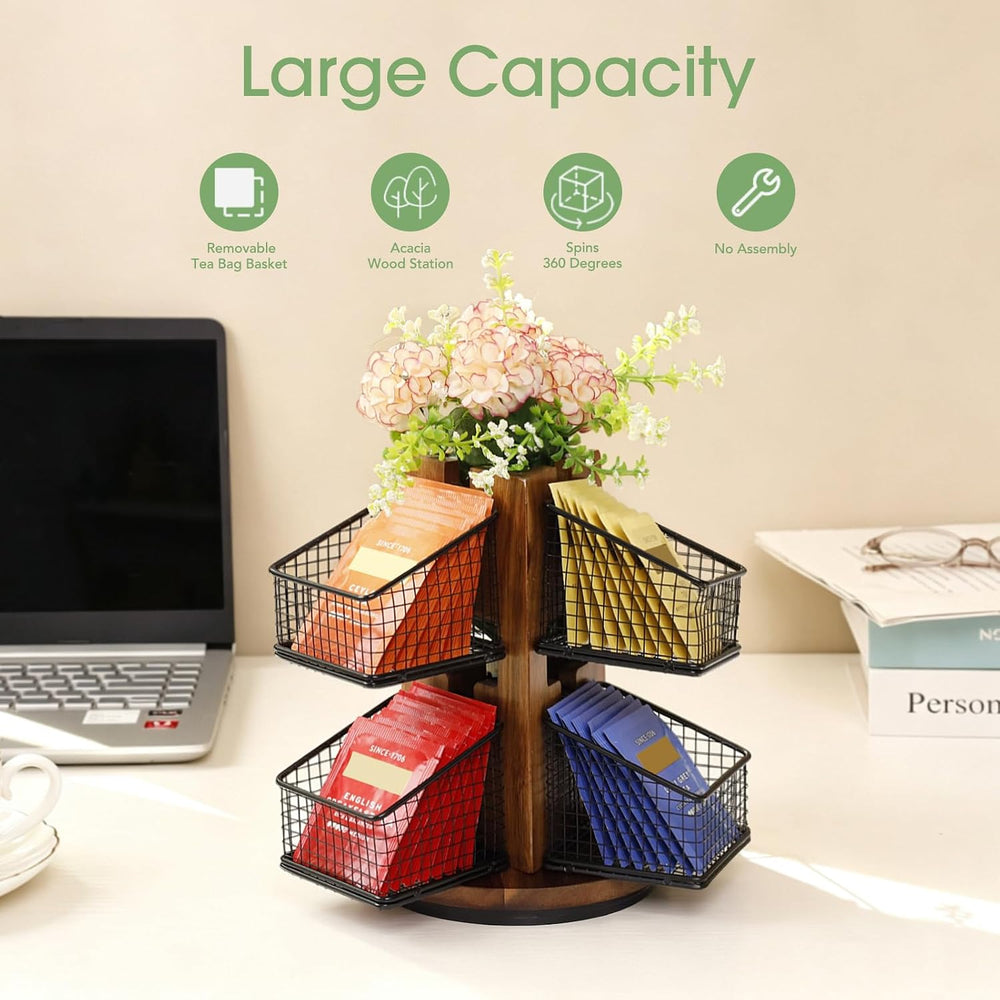 HTB Carousel Tea Bag Organizer for Counter with 6 Removable Tea Baskets