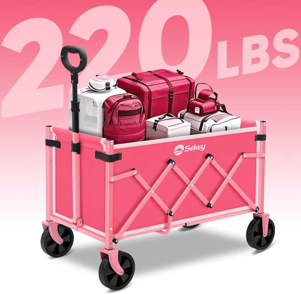 Sekey Lightweight Collapsible Wagon, 220 lb Capacity, Quick-Fold Cart