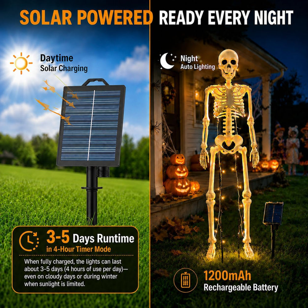 36" Solar Halloween Skeleton Decorations with Metal Stake & Warm Lights