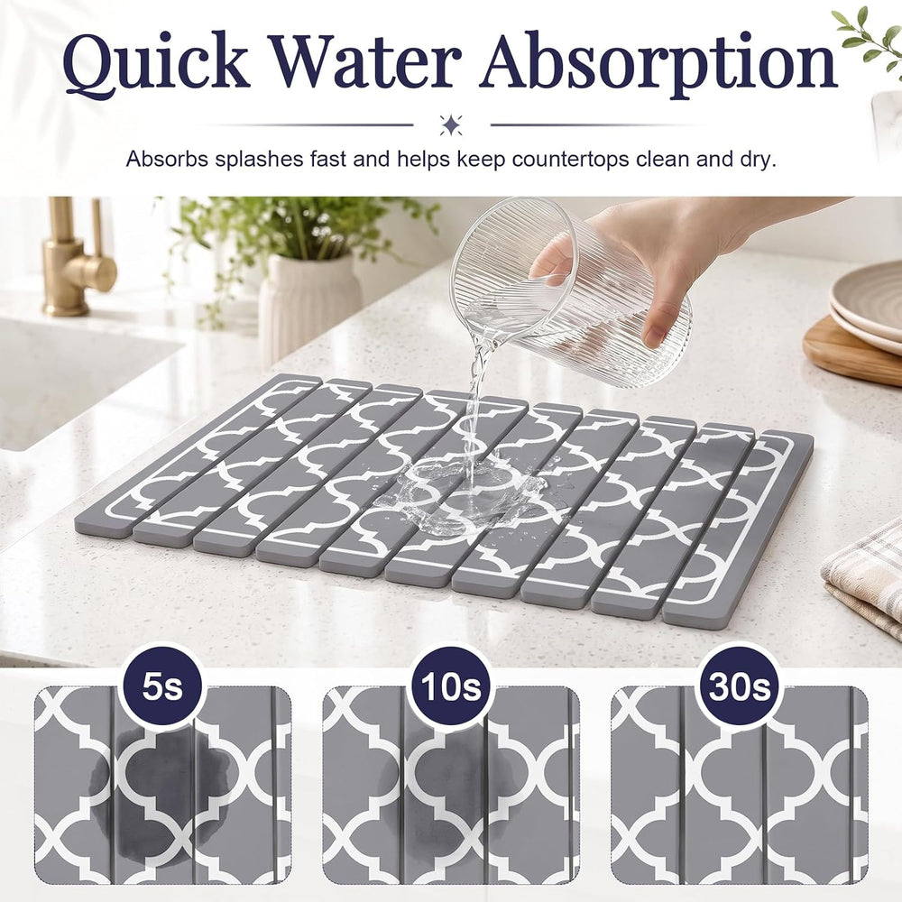 Large Stone Dish Drying Mat Set for Kitchen Counter Gray