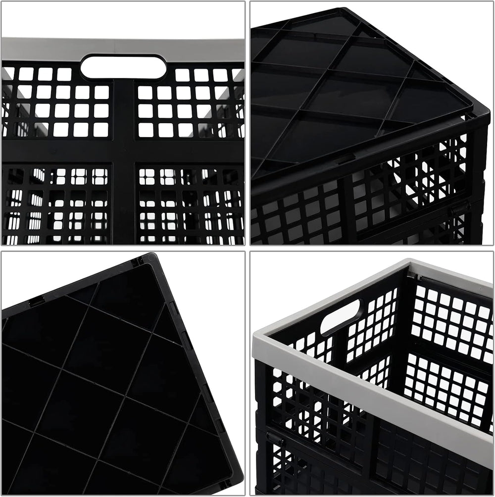 2 Pack 42 L Stackable Plastic Folding Crate, Plastic Collapsible Storage Bask...