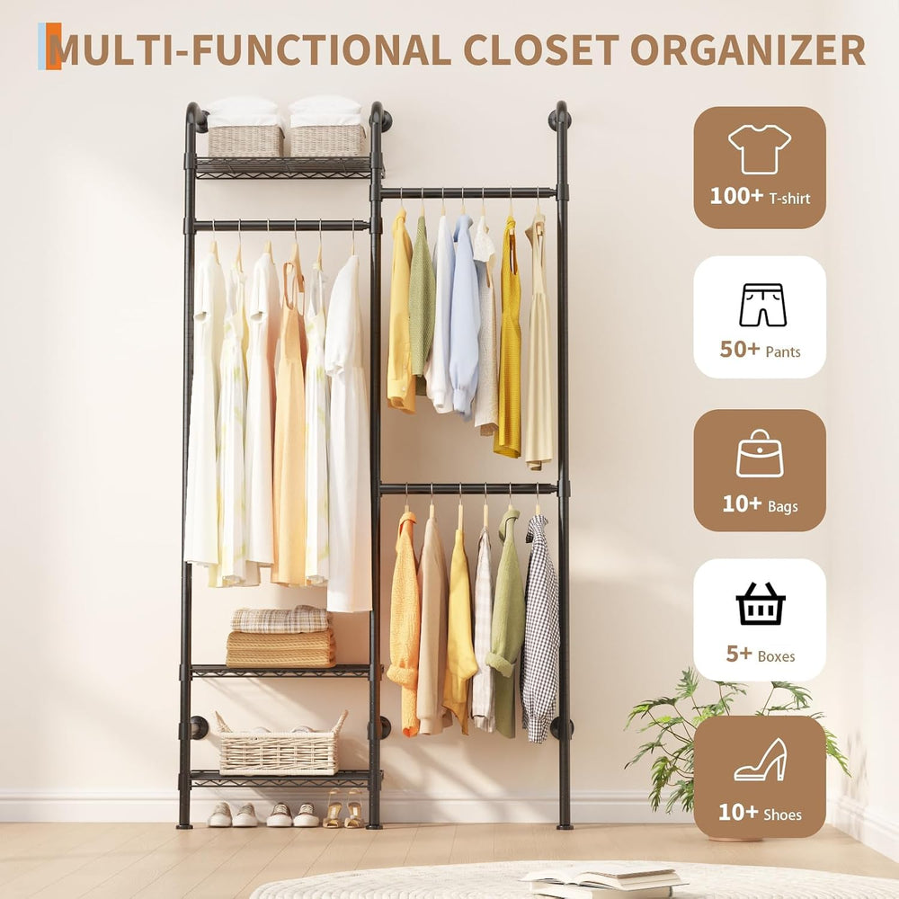 L2 Wall Mounted Pipe Closet System, Matte Black