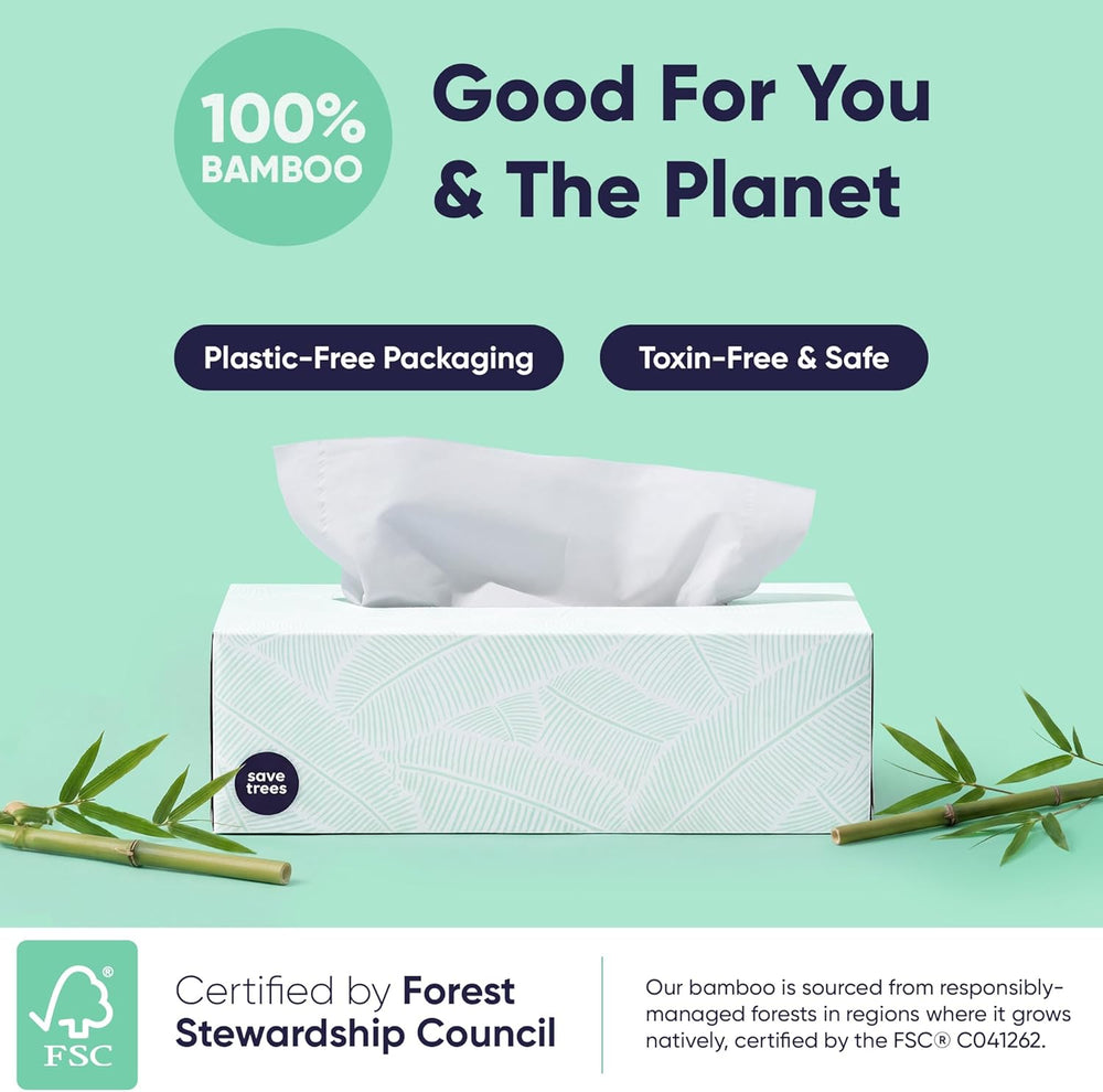 Save Trees Bamboo Facial Tissues - 12 Boxes of Eco-Friendly, 3-Ply Hypoallerg...