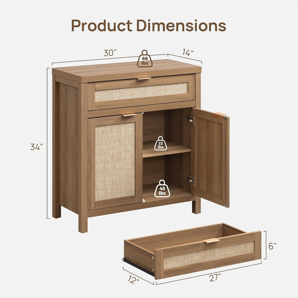 SICOTAS Sideboard Buffet Cabinet Set of 3, Rattan Credenza Storage Cabinet