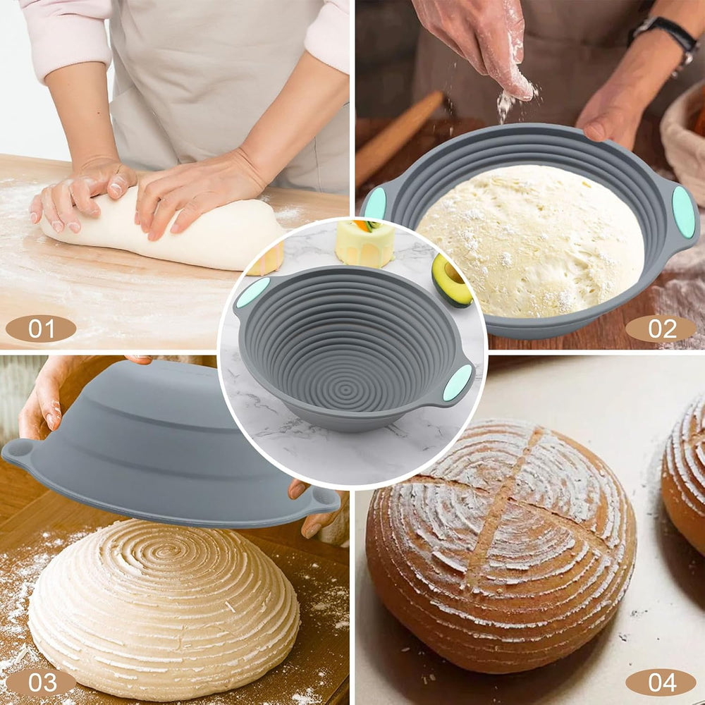 8 Pack Silicone Banneton Bread Proofing Basket, 10" Oval & 9" R...