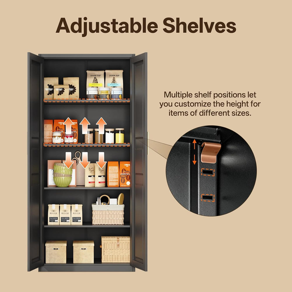 71" Metal Pantry Cabinet, Black Pantry Storage Cabinet with Doors and 4 ...