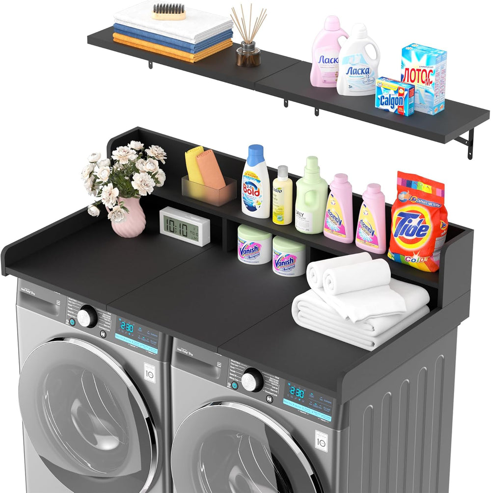 Kikihouse Washer Dryer Countertop with Floating Shelf, Wooden Laundry Counter...