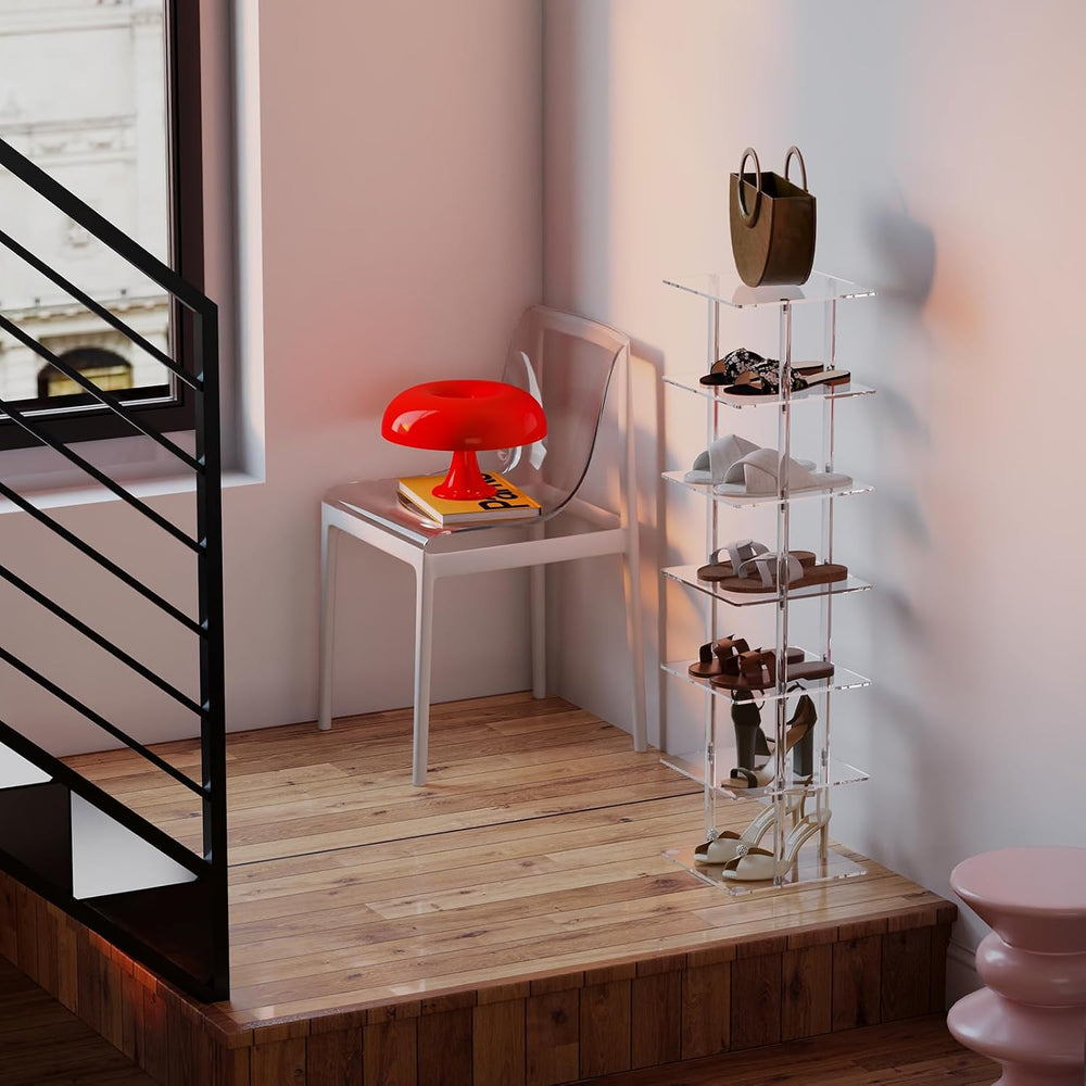 Aquiver Acrylic Vertical Shoe Rack - Free Standing Shoe Rack 7 Tier Shoe Stor...