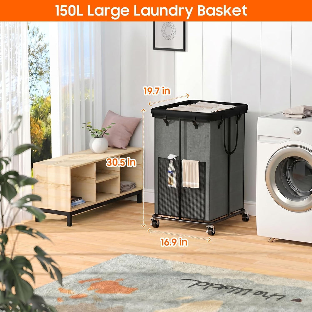 Laundry Hamper with Wheels, 150L Rolling Laundry Basket with Bag & Handles