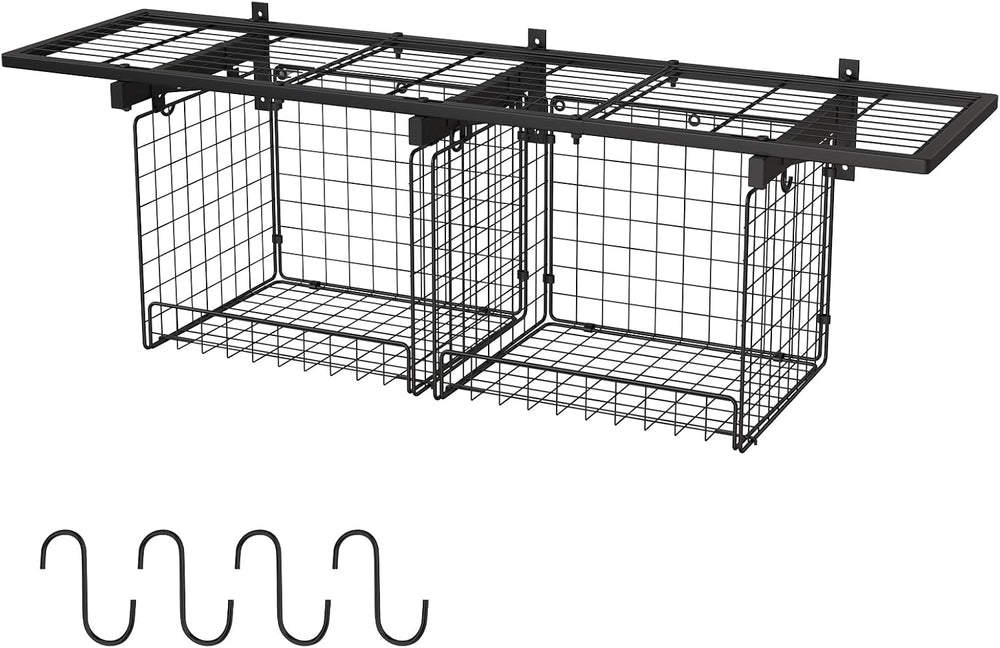 1x4ft Heavy Duty Garage Wall Shelving with 2 Wire Baskets, Garage Shelving Wa...