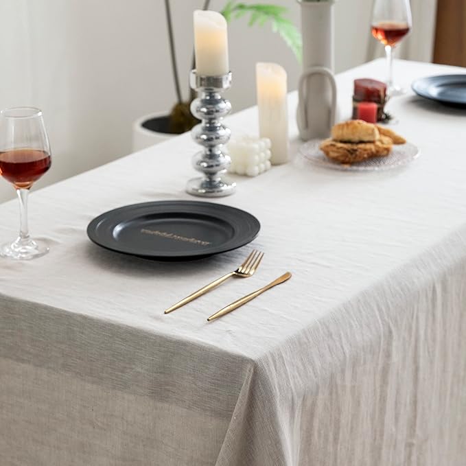 EVERLY100% Pure Linen Rectangle Tablecloths132Lx60WInch for Dining,Buffet Par...