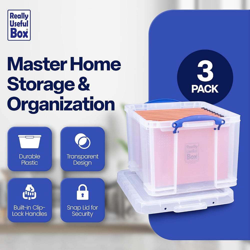 Really Useful Box 32 Liters Storage Bin Container with Snap Lid and Clip Lock...