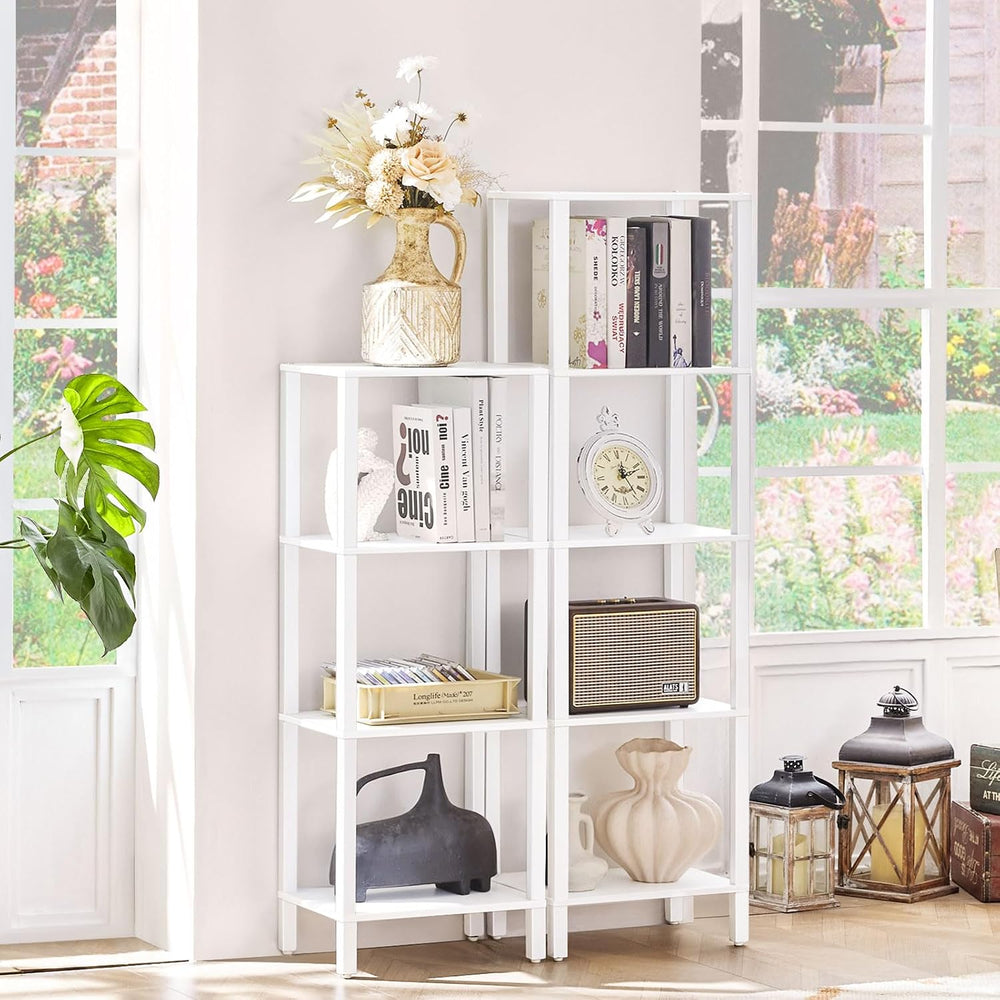 4 Tier Small Bookshelf, Narrow Tall Shelf, Wooden Book Shelf, White