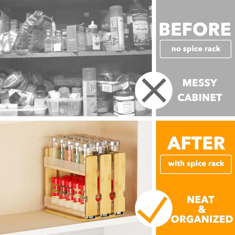 SpaceAid Bamboo Pull Out Spice Rack Organizer for Cabinet, Heavy Duty Slide O...