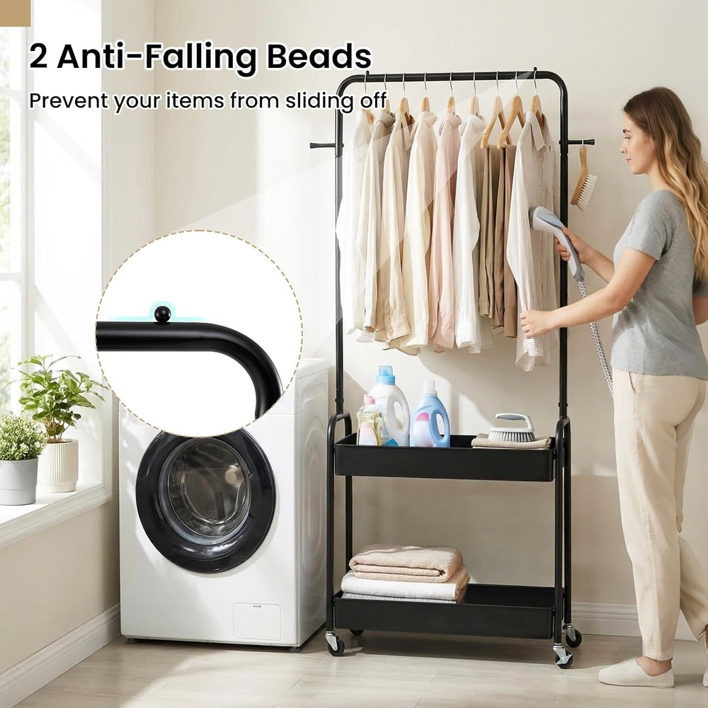 LDAILY Small Rolling Clothes Rack, Heavy Duty Clothing Rack with 2 Baskets, 4...