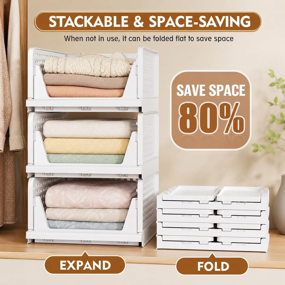5 Pack Stackable Closet Organizer Basket- Closet Organizers and Storage