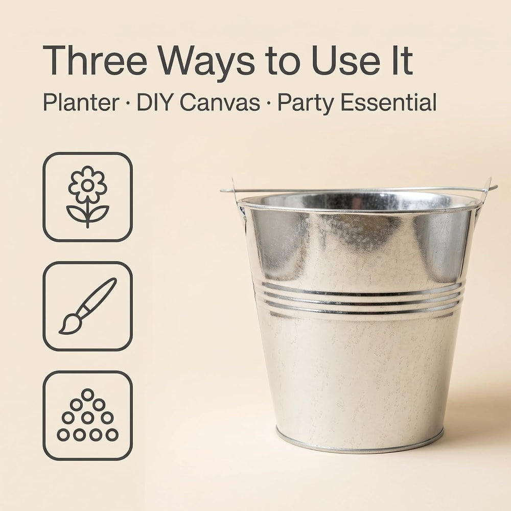 10 Pack Galvanized Metal Buckets with Handle, 6.2 x 5.9 Inch Ice Tin Bucket