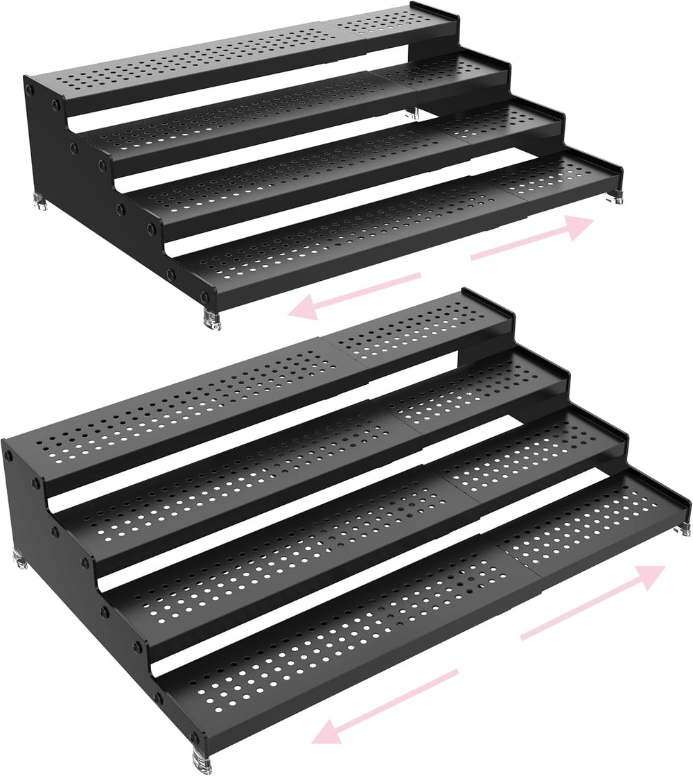 4-Tier Expandable Step Display Shelf,Stable Non-Slip Storage Rack(2PACKS/BLAC...