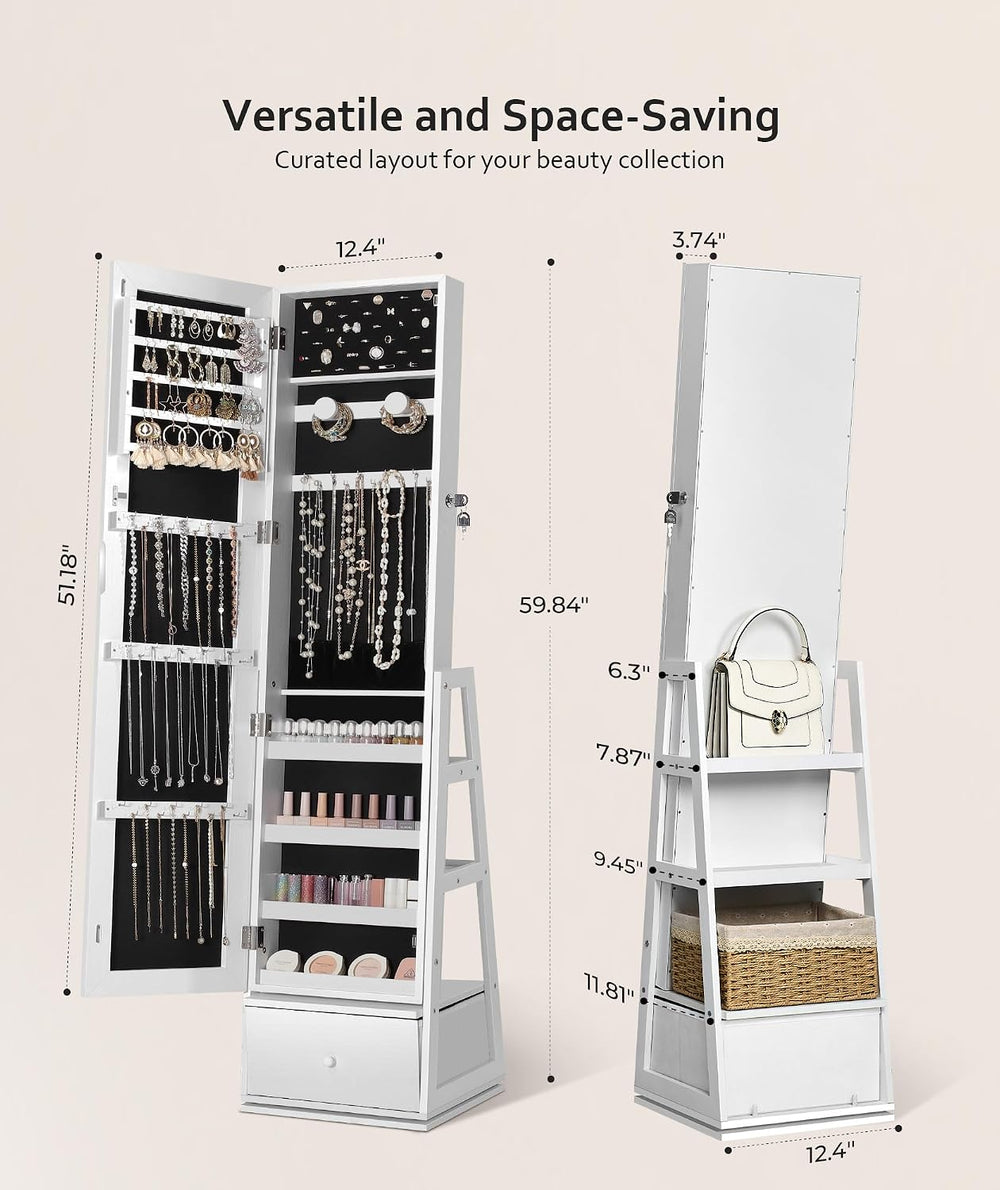 Nicetree 360° Swivel Jewelry Cabinet, Full Length Mirror, Lockable