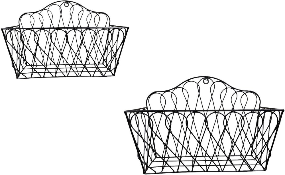 Farmhouse Hanging Wall Storage Baskets Set of 2, Metal Wire Wall-Mounted Bask...