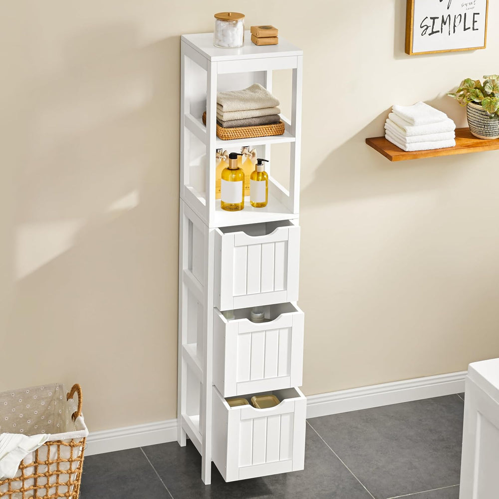 Yaheetech 56" Tall Narrow Bathroom Storage Cabinet with 3 Drawers, White